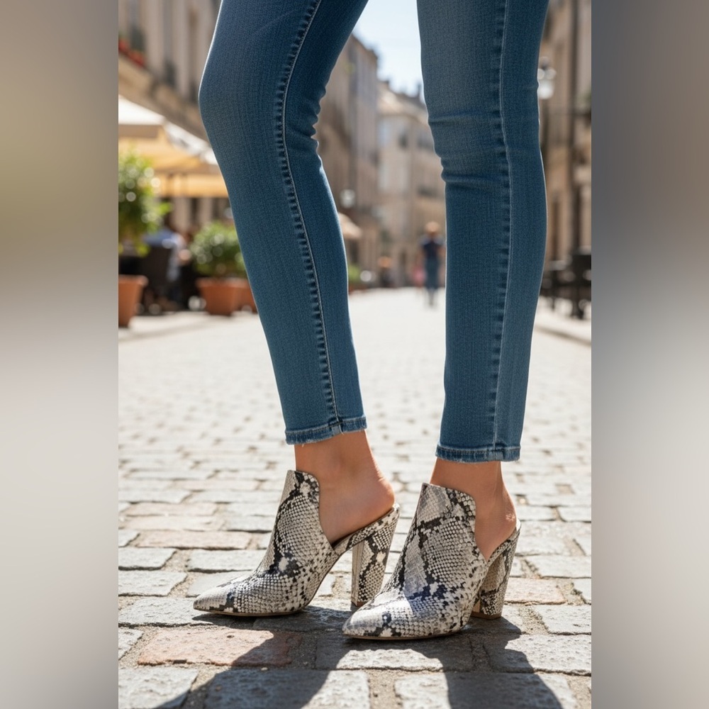 ALDO Black and Cream Snakeskin Mules